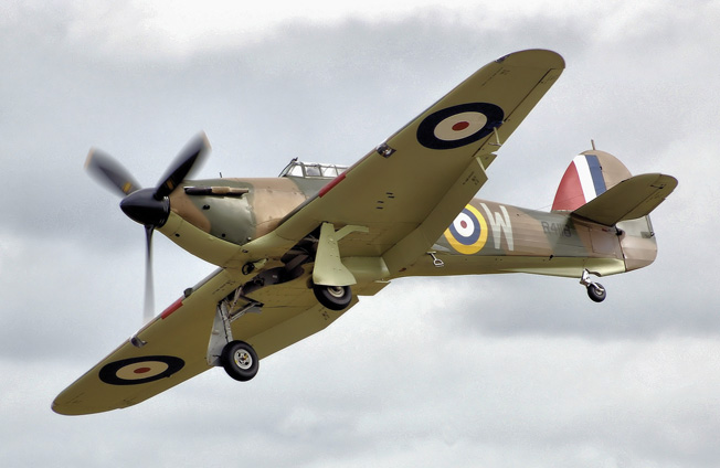 The only Hawker Hurricane from the Battle of Britain still flying today is this Mk 1, which flew 49 combat sorties from its base at Croydon, England. Its pilots destroyed three enemy aircraft and damaged two others. 