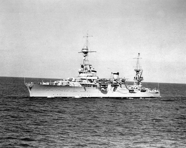 The USS Chicago is shown at sea on February 19, 1938. The sleek vessel fell victim to Japanese torpedoes in the Solomon Islands five years later.