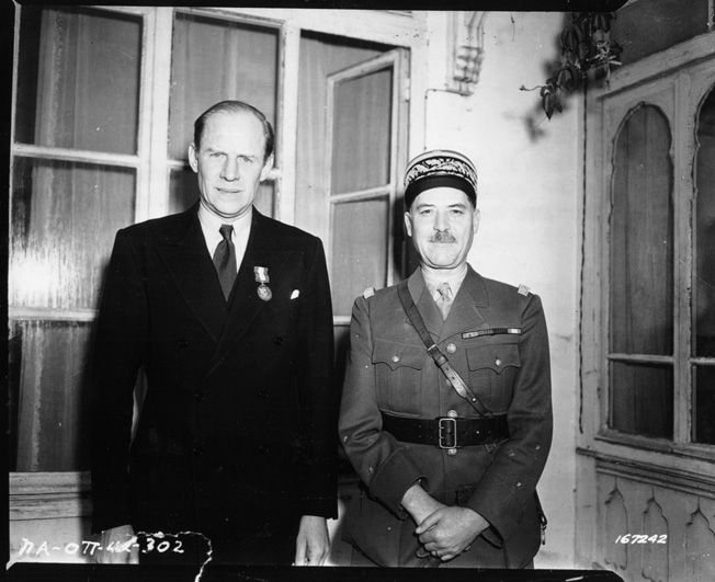Robert Murphy, American minister to French North Africa, recruited French Army officers to aid the Allied cause. He is pictured with General Alphonse Juin, appointed commander of French forces in North Africa by the Vichy government. He changed sides after the Allied invasion.