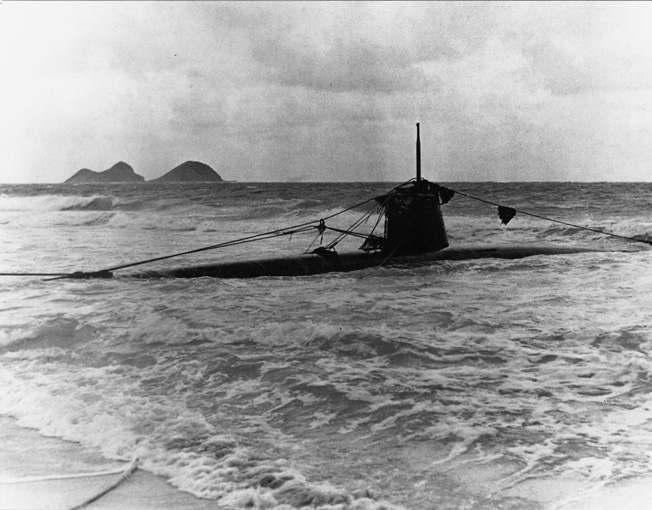 Beached on the island of Ocahu on the morning of the Pearl Harbor attack, Ensign Kazuo Sakamaki's midget submarine was to become a war prize.