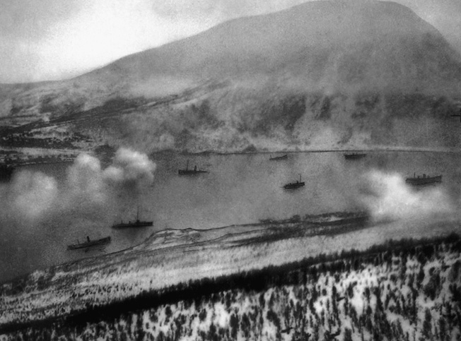 German troops land at Narvik on April 9, 1940. The Royal Navy would arrive sometime later, subsequently inflicting heavy losses on German naval forces.