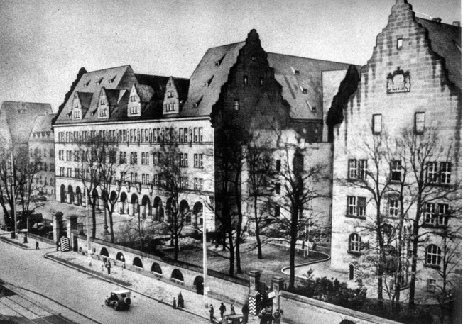 In this 1945 photo, the forbidding walls of the Palace of Justice at Nuremberg seem a fitting locale for the trials of a number of former high- ranking Nazis accused of war crimes.