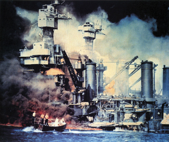 Declassified in March of 1950, this photo of the USS West Virginia conveys the destruction and horror of the Japanese attack on Pearl Harbor.