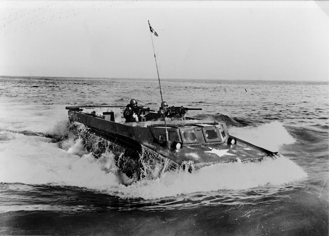 The U.S. military modified the basic Roebling invention to its own specifications. One of the later incarnations of the Alligator was the LVT-4 Water Buffalo with an enclosed driver’s compartment and a pair of Browning machine guns to add fire support for assault troops.