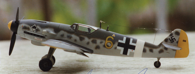 This replica of the Me-109 Dulias was flying when he was shot down provides an appreciation of the sleek lines of the fighter and displays the extensive Luftwaffe camouflage scheme that was popular at the time.