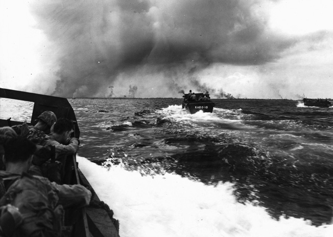 The 1st Marine Division advances on Peleliu.