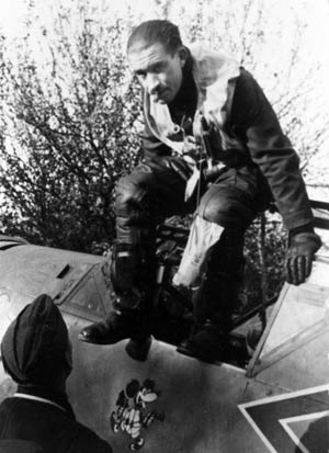 During his tenure as commander of the famed JG-26 fighter squadron of the Luftwaffe, Adolf Galland emerges from the cockpit of his Messerschmitt Me-109 fighter after landing at a forward airfield in France near the coast of the English Channel in 1940.