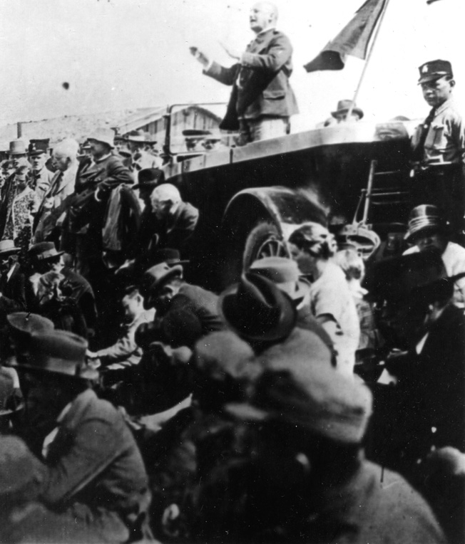 Haranguing a crowd on a German street in 1933, Julius Streicher, publisher of the anti-Semetic newspaper Der Sturmer, blames Germany's economic and social woes on the nation's Jewish population.