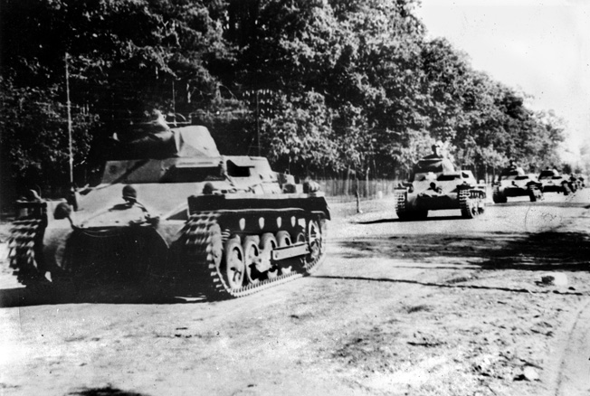German tanks roll triumphantly through the outskirts of Warsaw on October 3, 1939, a month after the Nazi juggernaut crossed the border and ignited World War II. The Soviet Red Army also invaded Poland from the east.