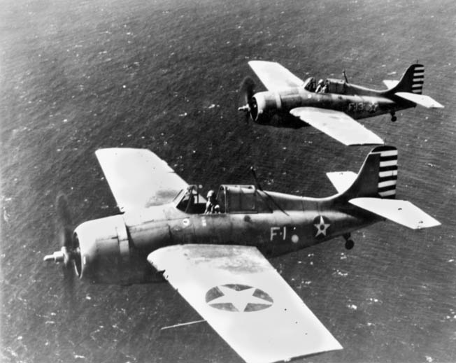 Thach’s Wildcat (foreground) and O’Hare’s, photographed near Oahu on April 11, 1942. Thach was impressed with O’Hare’s innate flying skills.