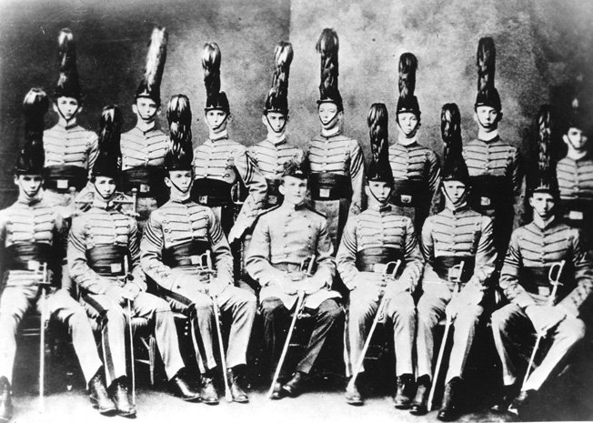 Unlike many of those high-ranking military officers who reported to him, Marshall attended the Virginia Military Institute, not West Point. In this photo, Marshall is shown front row center with other VMI cadets in 1901.