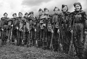 Before heading to the front, a group of female Red Army snipers poses for a photograph. Female snipers proved themselves just as deadly as any man during the cat-and-mouse game of survival in the rubble of Soviet cities on the Eastern Front. 