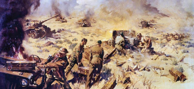A British Bren carrier comes under enemy fire in the desert near the Alamein front several weeks before Montgomery’s attack began on the night of October 23, 1942.