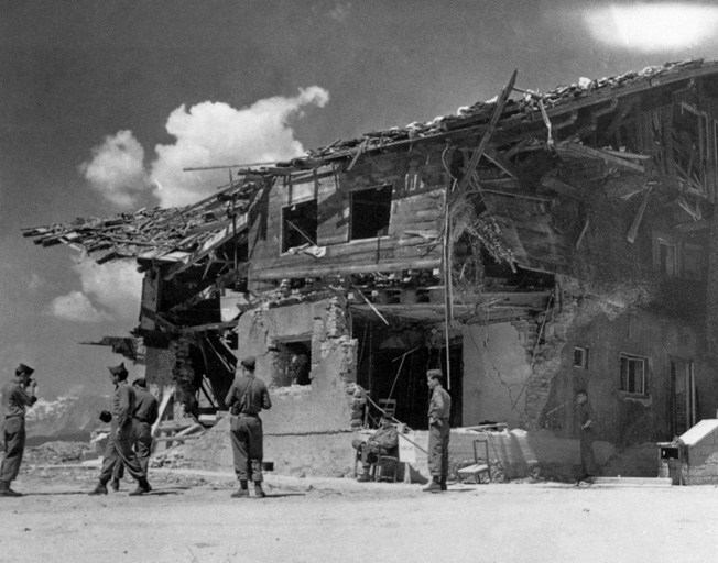 Hit hard by Allied bombs, the home built for Reichsmarshal Hermann Göring in the Berchtesgaden complex lies in ruins.