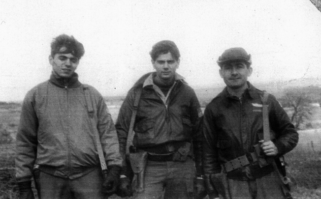 Americans Spiro Cappony, Mike Angelos, and Jim Kellis (left to right) begin preparations for the Evros mission soon after arriving in Greece and locating guerilla forces.