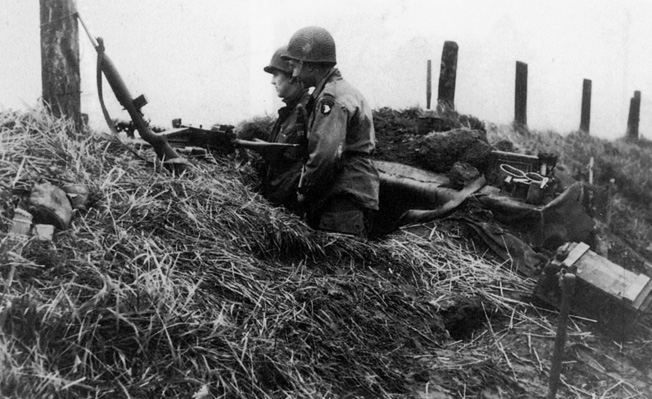 Operation Market Garden ended in a strategic defeat for the Allies attempting to strike the German industrial heartland, the Ruhr, through Holland. Here, a pair of 101st Airborne soldiers mans a defensive position at the "Island" in the division's zone of operation.