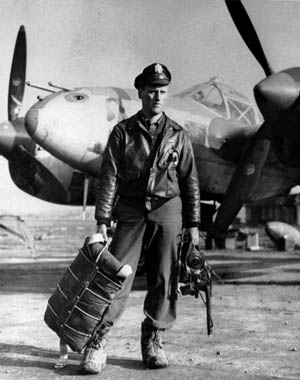 First Lieutenant James K. Kunkle at A-78 airfield, Florennes, Belgium, in November 1944, in what Kunkle calls a “public relations photo released with notice of the award” of the Distinguished Service Cross, the second highest U.S. decoration for valor.