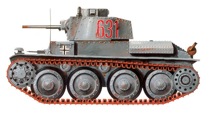 The Czech-designed Panzer 38(t) saw extended service with the German Army during WWII. The chassis was also used in other vehicles including self-propelled assault and antitank guns.