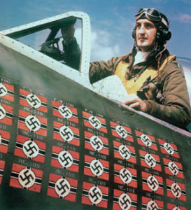 Lt. Col. Francis S. Gabreski, the top-scoring U.S. Army Air Forces fighter pilot in the European Theater, poses in the cockpit of his P-47 only days before crash-landing in German territory.