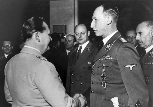 SS General Reinhard Heydrich greets Reichsmarshal Hermann Göring on the Luftwaffe chief's birthday, January 12, 1941.
