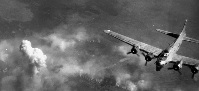 An unidentified target in Poland is obscured by a thick pall of smoke and dust. Eighty thousand Allied airmen lost their lives during the war while an estimated 400,000 German civilians perished in bombing raids.