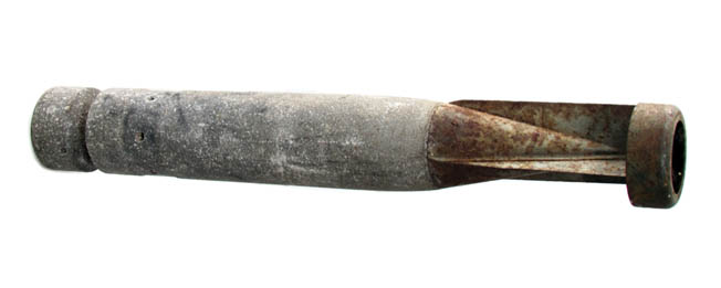 A small (13.5 inches long) German thermite incendiary bomb burned intensely, could cause great damage.