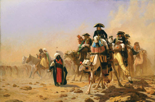 Bonaparte and his staff journeyed across the sands of Egypt on camelback.