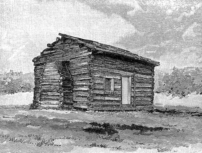 This ersatz log cabin was assembled from logs said to have come from the cabin in which Abraham Lincoln grew up. 