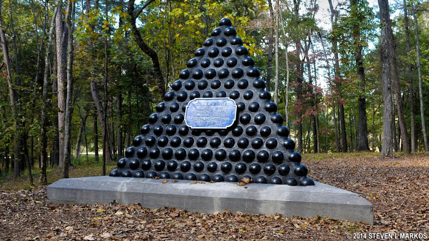 Lytle’s mortuary monument at Chickamauga was restored in 2013 after decades of disrepair. (Vandals had stolen the original cannonballs.)